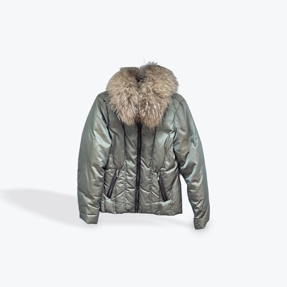 Michael Kors Green Jacket with Real Fur Collar